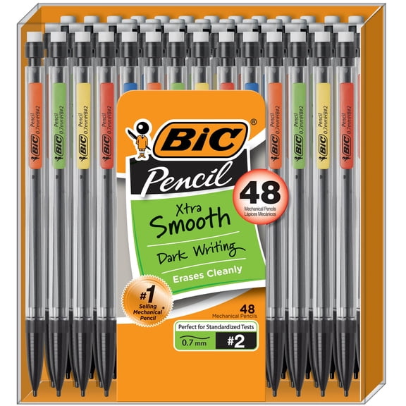 BIC Xtra Smooth No.2 Mechanical Pencil, Medium Point (0.7 mm), Black, 48 Pack