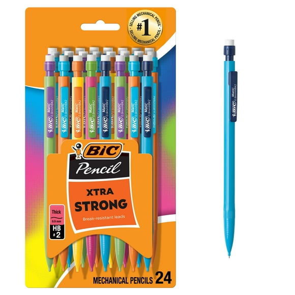 BIC Xtra Strong Mechanical Pencils with Erasers, Thick Point (0.9mm), 24-Count