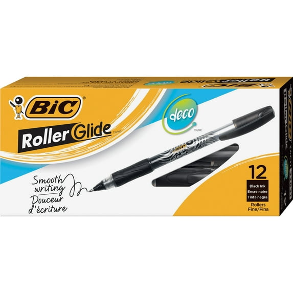 BIC Z4+ Roller Ball Stick Pen, Black Ink, .7mm, Fine, Dozen