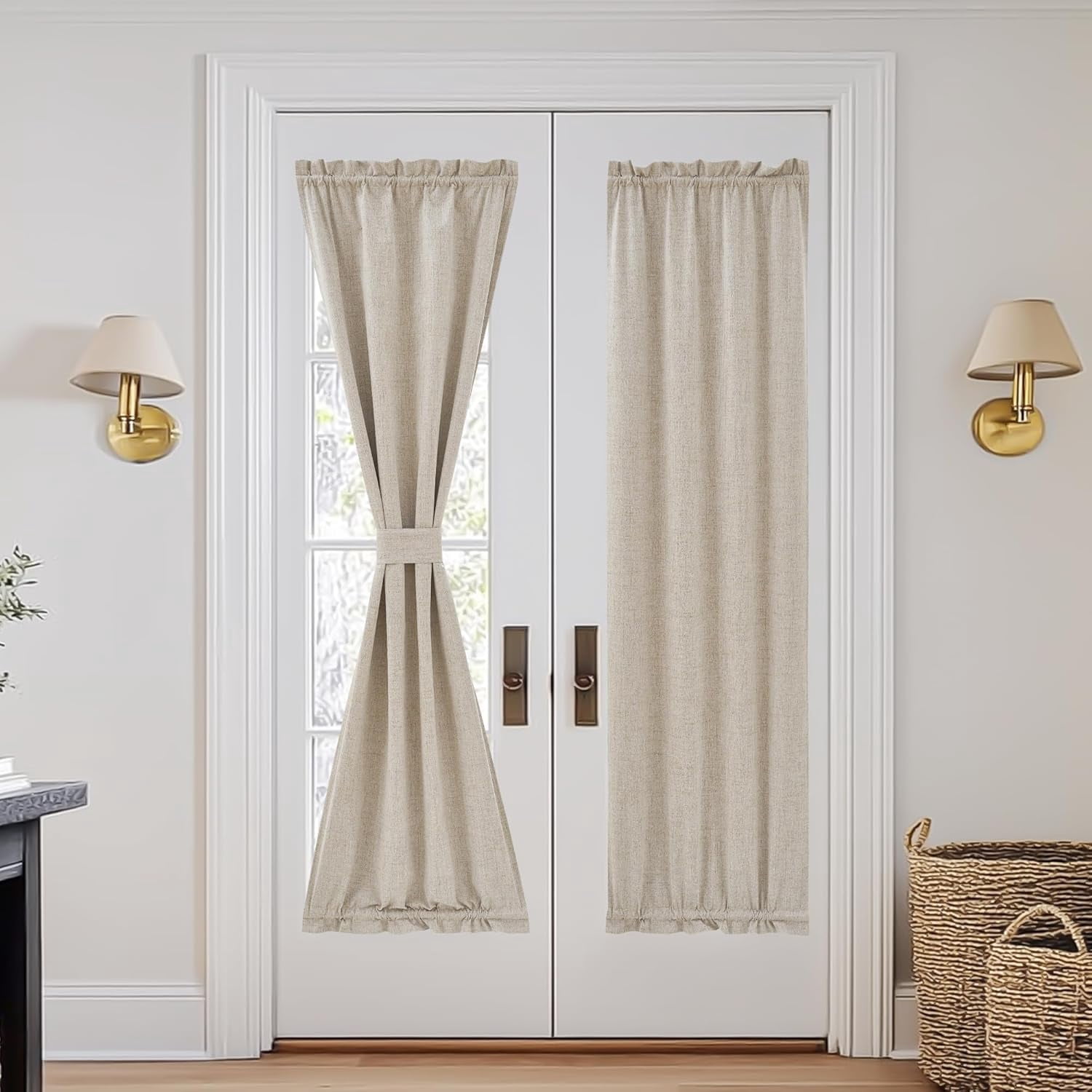 BICIDO-100% Blackout Door Curtain for French Front Door, Privacy Linen ...