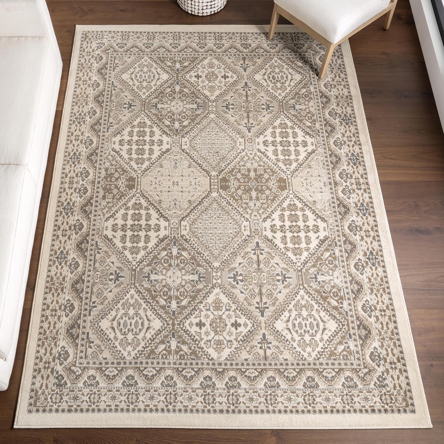 Tiled Wool Rug BICIDO-3x5 Becca Traditional Tiled Area Rug, Beige, Faded Transitional ...