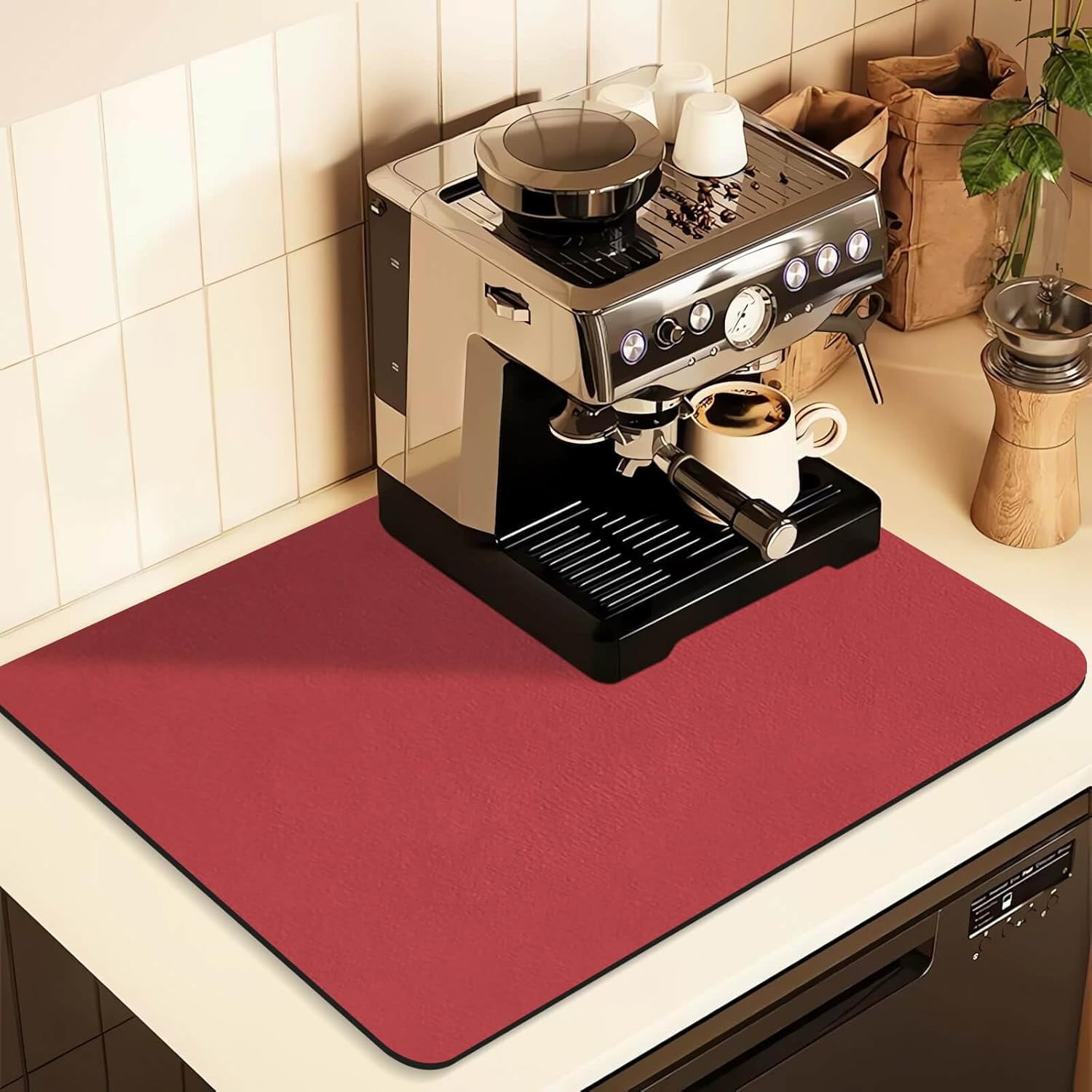 Dish Drying & Coffee Bar Mat | 22.83"x14.96" White Marble Pattern, Absorbent, Heat Resistant, Non-Slip Back - View #4