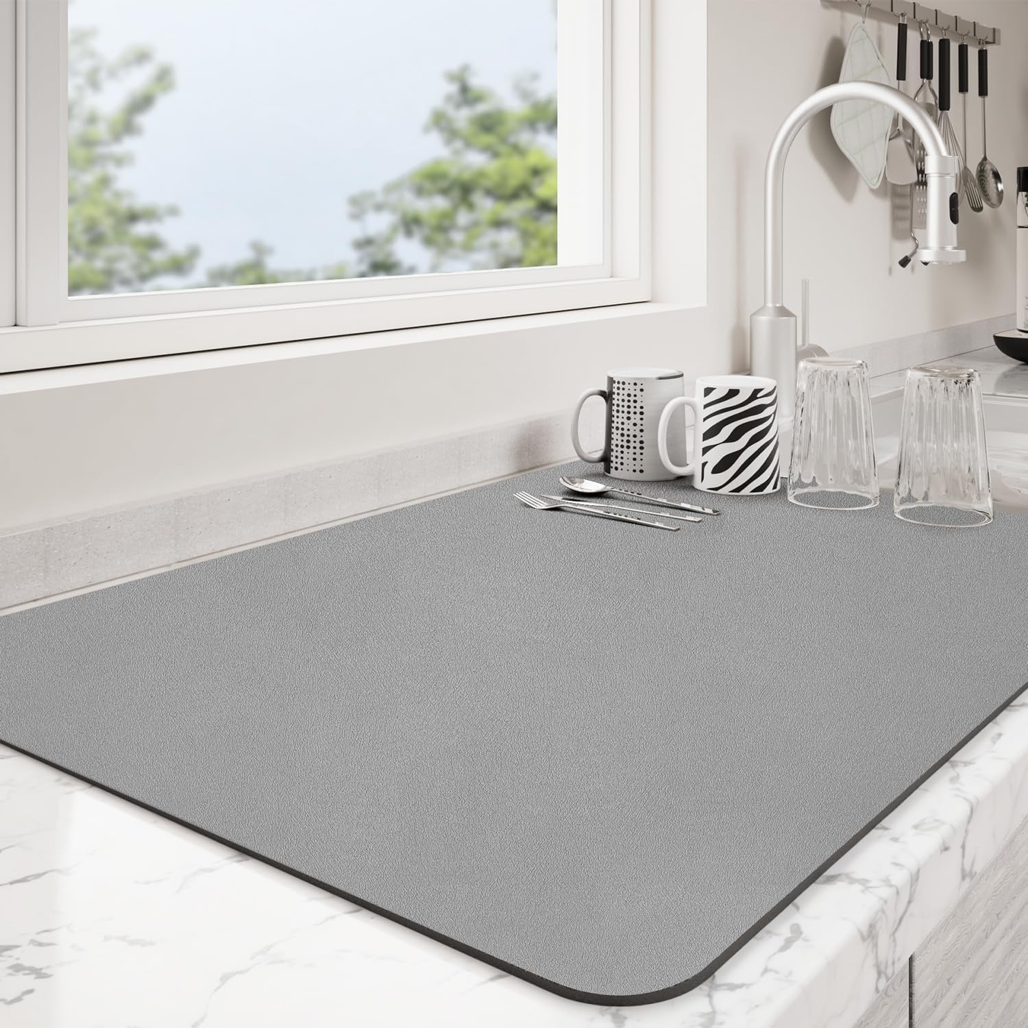 BICIDO-Dish Drying Mat for Kitchen Counter | Coffee Bar Mat for Countertops | Heat Resistant ...