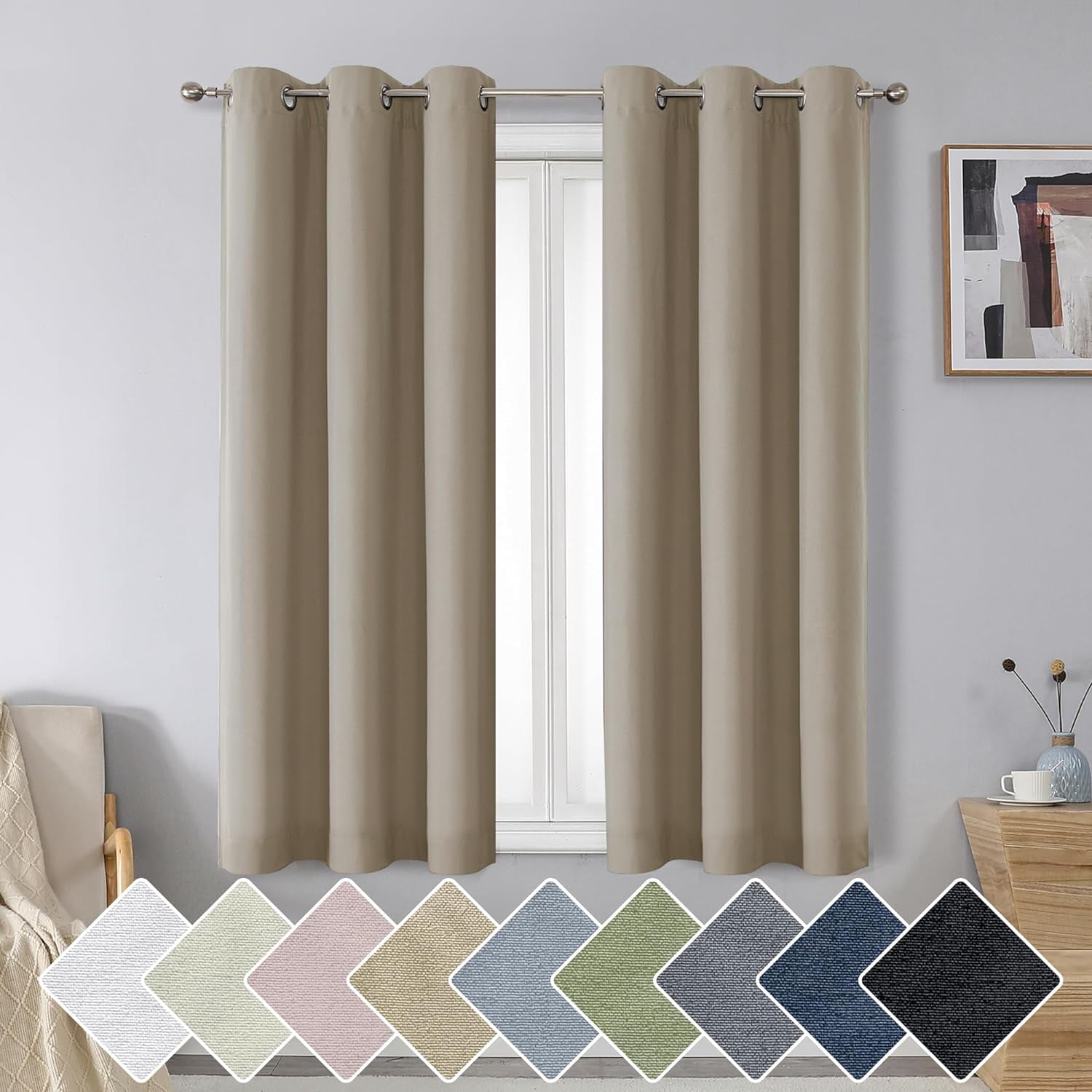 BICIDO-Nika 100% Blackout Curtains 54 inches Long for Bedroom, Soft ...