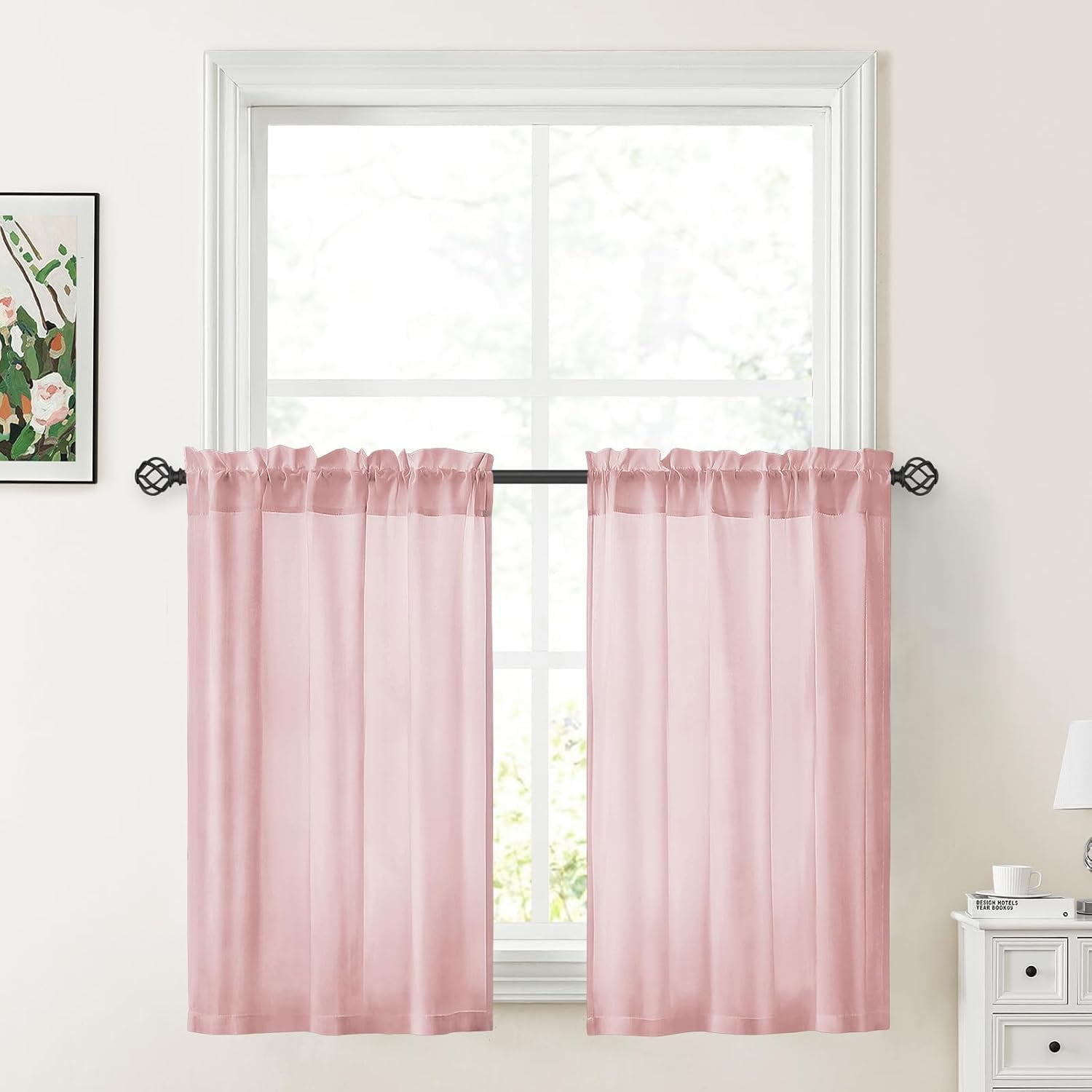 BICIDO-Non-See-Through Light Pink Privacy Sheer Curtains, 30 X 36 ...