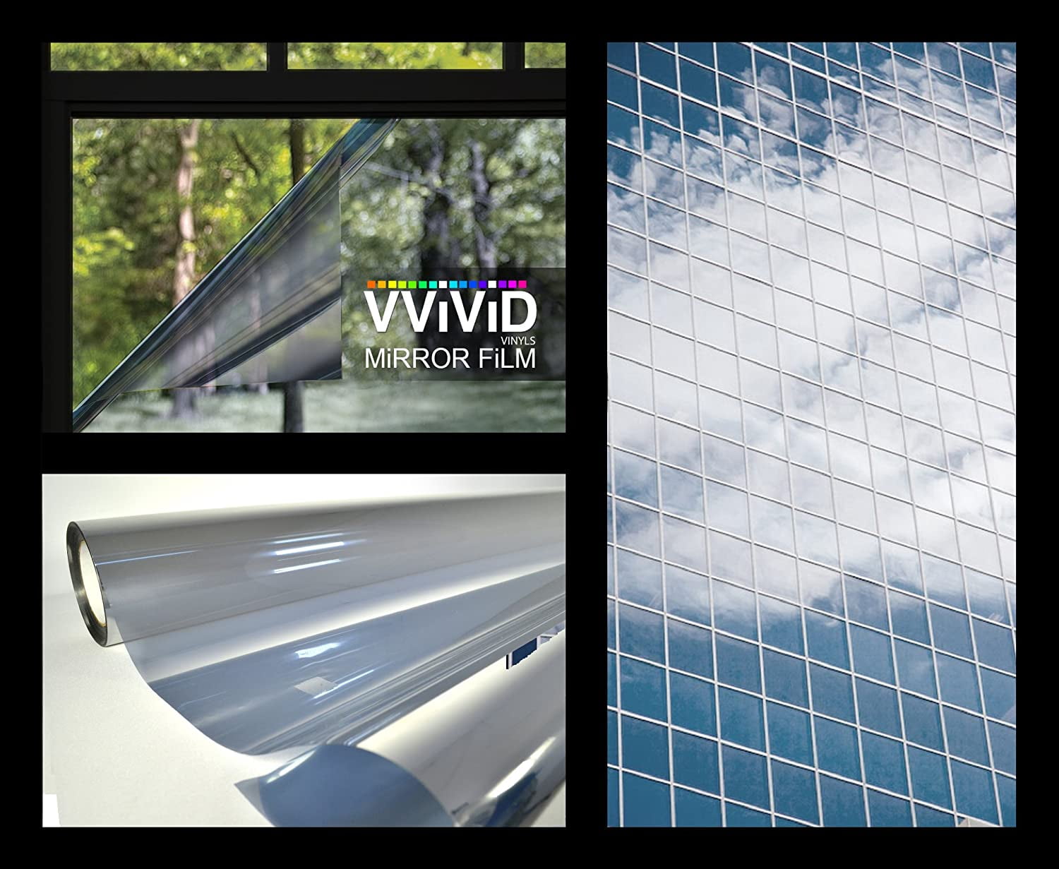 BICIDO-One-Way Silver Mirror Finish Static Cling Vinyl Window Wrap Film