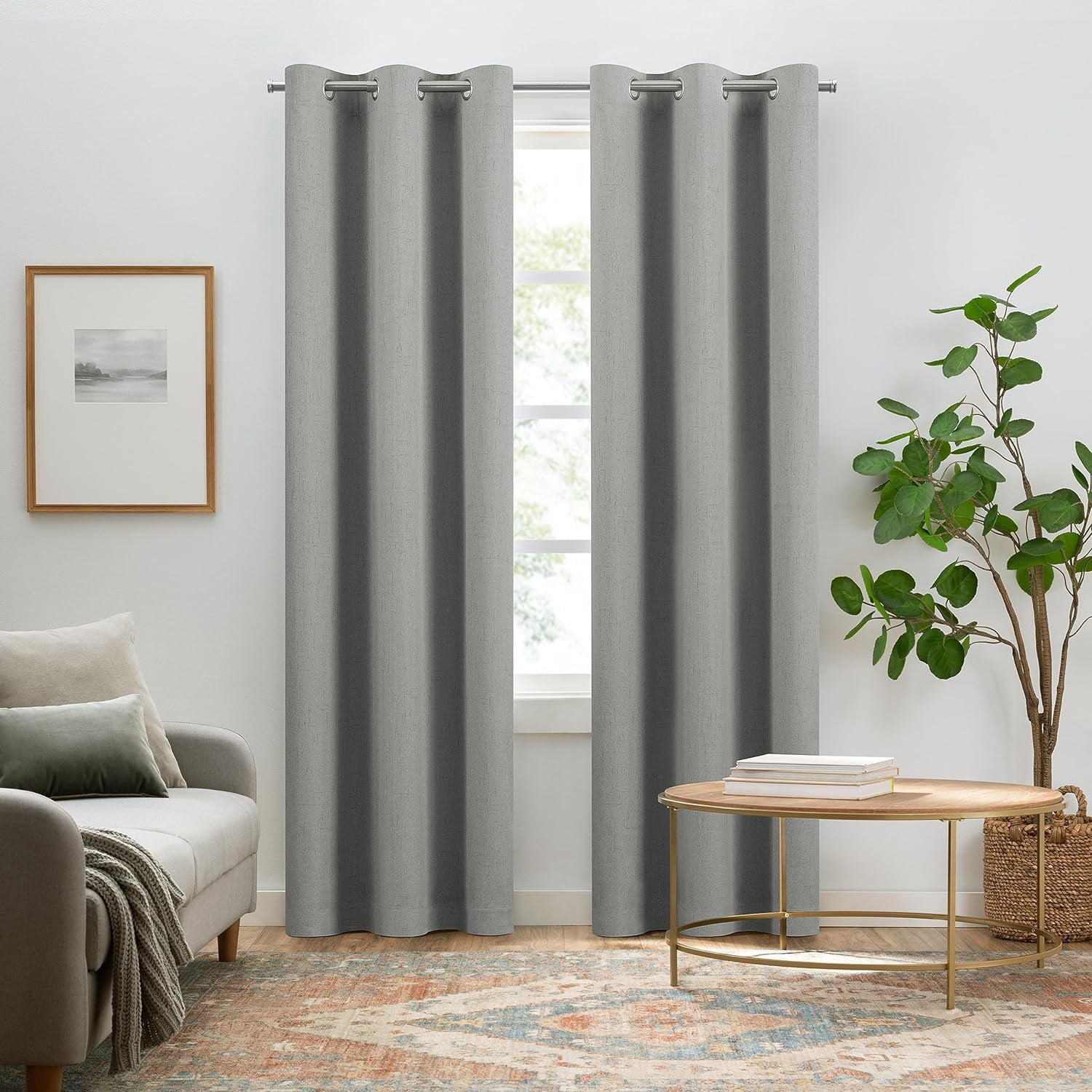 Melodieux 100% Blackout Curtains - Thermal Insulated Noise Reducing Linen Look Drapes, Purple, 42x84 Inch, 2 Panels - View #12