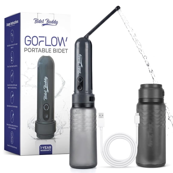 BIDET BUDDY® GoFlow Portable Bidet for Travel - 320ml Bottle with Adjustable Power Modes, Nozzle Wand, IPX7 Waterproof, USB C Charging, 800mAh Rechargeable Battery, Medium Pressure