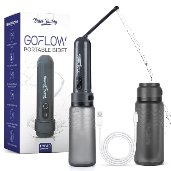BIDET BUDDY® GoFlow Portable Bidet for Travel - 320ml Bottle with Adjustable Power Modes, Nozzle Wand, IPX7 Waterproof, USB C Charging, 800mAh Rechargeable Battery, Medium Pressure