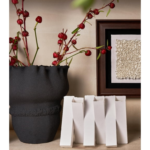 BIDK Home 3D Printed 6-Square Tube Ceramic Vase - 11" - Matte White