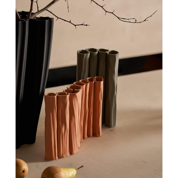 BIDK Home Abstract Tube Style 3D Printed Ceramic Vase - 10.5" - Orange