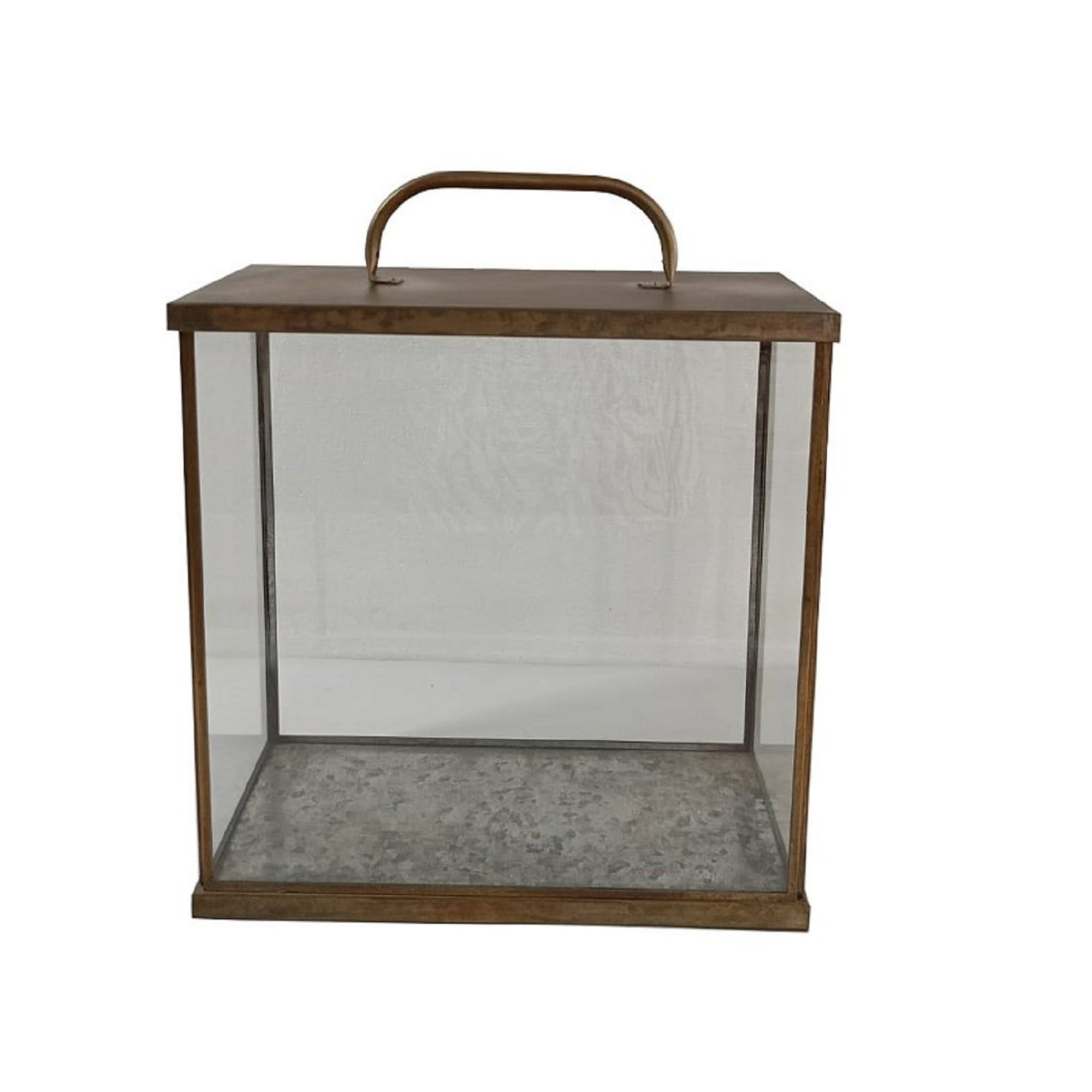 Aged Brown Iron and Glass Rectangular Candle Lantern