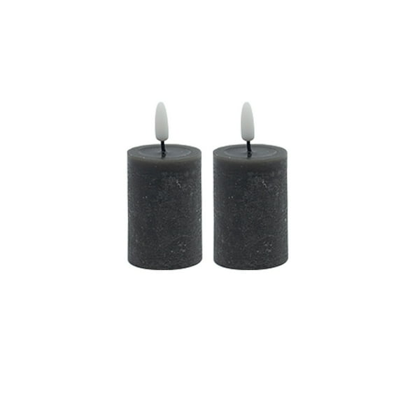 BIDK Home Battery Operated 3D Flame LED Pillar Candles - 2.5" - Gray - Set of 2