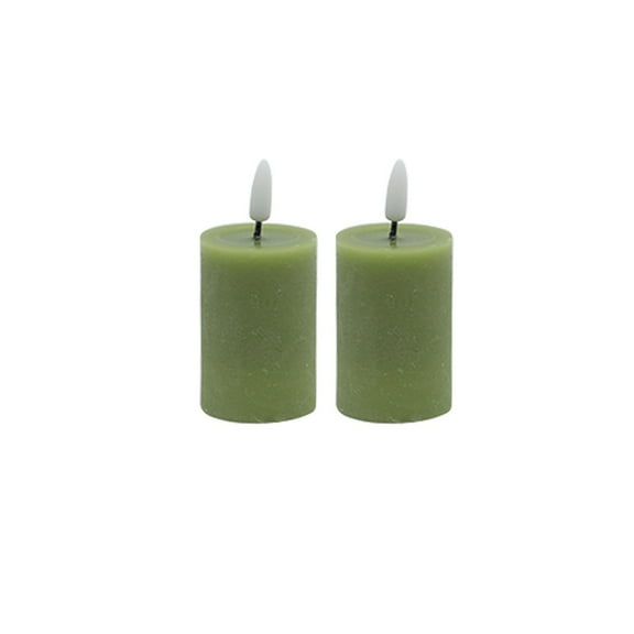 BIDK Home Battery Operated 3D Flame LED Pillar Candles - 2.5" - Green - Set of 2