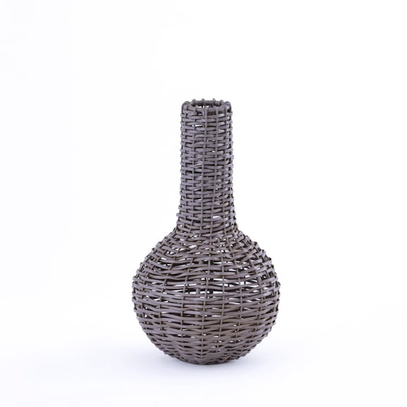 BIDK Home Bottle Shaped Long Neck Braided Metal Vase - 9.75"- Gray