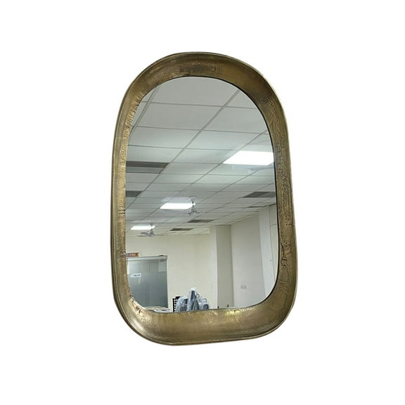 BIDK Home Brass-Finish Curved Border Wooden Framed Window Wall Mirror - 35.5"