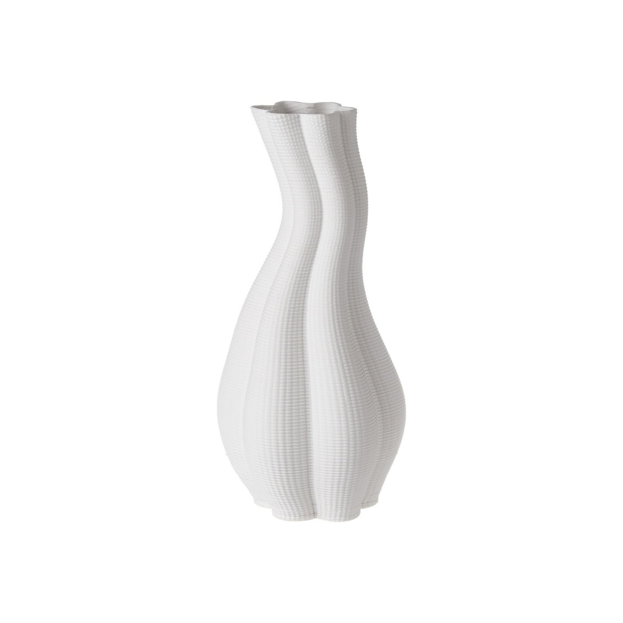 White Textured Ceramic Fluted Neck Bud Vase - 13"