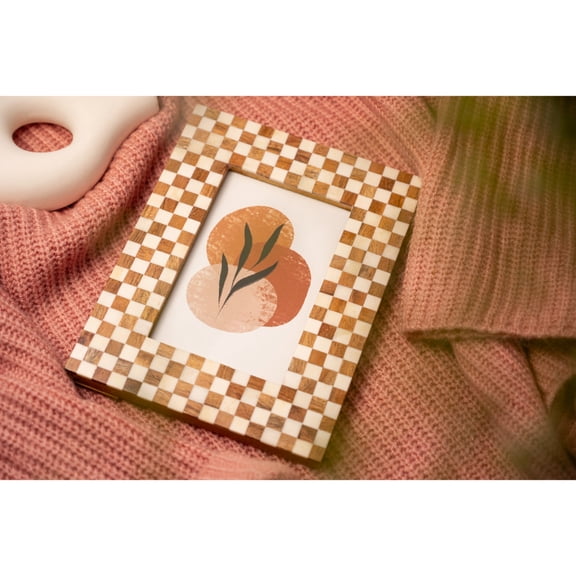 BIDK Home Checkered Rectangular Picture Frame - for 5" x 7" Photo - Brown and White