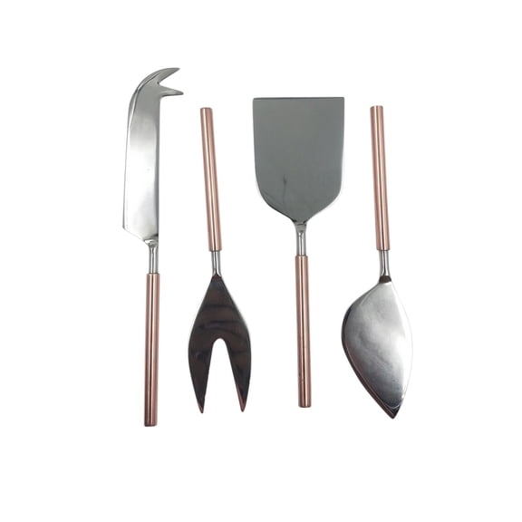 BIDK Home Cheese Stainless Steel Flatware Set - 7.25" - Silver and Copper - 4-piece