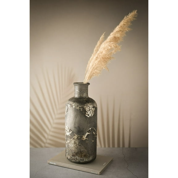 BIDK Home Cylindrical Glass Bottle Vase - 12.5" - Black and Gray