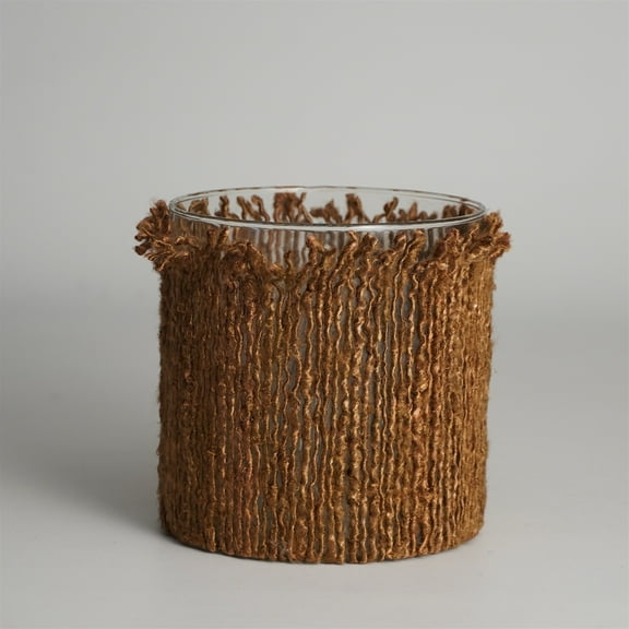 BIDK Home Vertical Textured Glass Votive Candle Holder - 6" - Brown and Clear