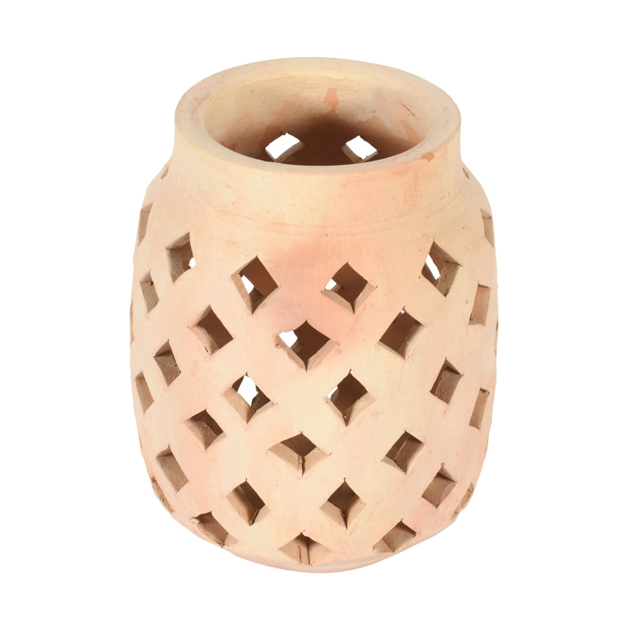 Terracotta Diamond Cut Out Table Vase in Warm Earthy Tones