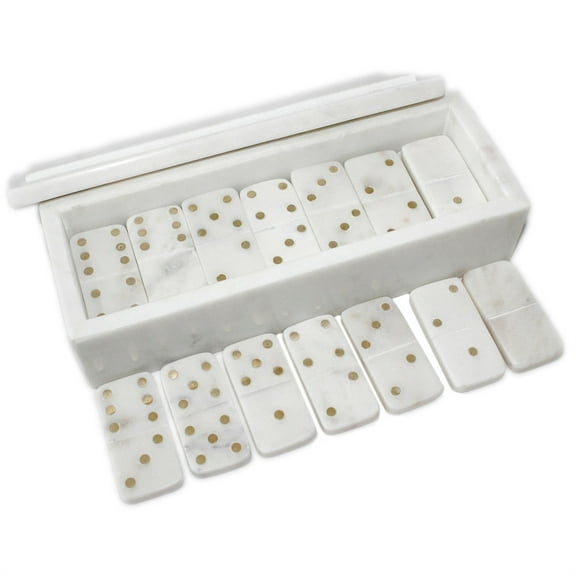 BIDK Home Dots Inlay Marble Dominoes Set - 12" - White and Gold