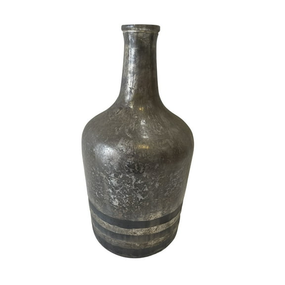 BIDK Home Etched Glass Tabletop Bottle Vase - 14.5" - Silver and Gray