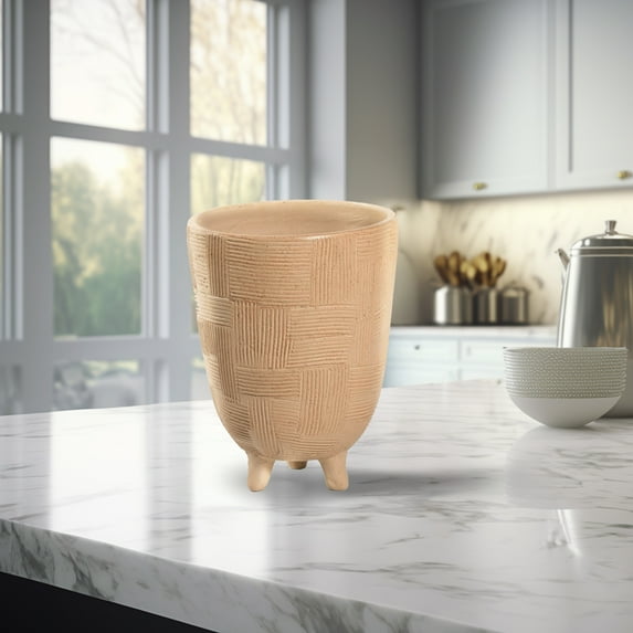 BIDK Home Footed Pot Standing Planter - 12" - Beige - Large