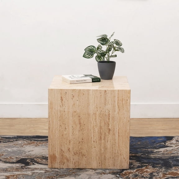 BIDK Home Geometric Cuboid Side Table - 18" - Beige