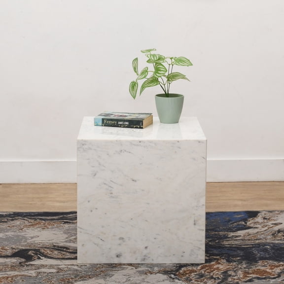 BIDK Home Geometrical Cube Side Table - 18" - White