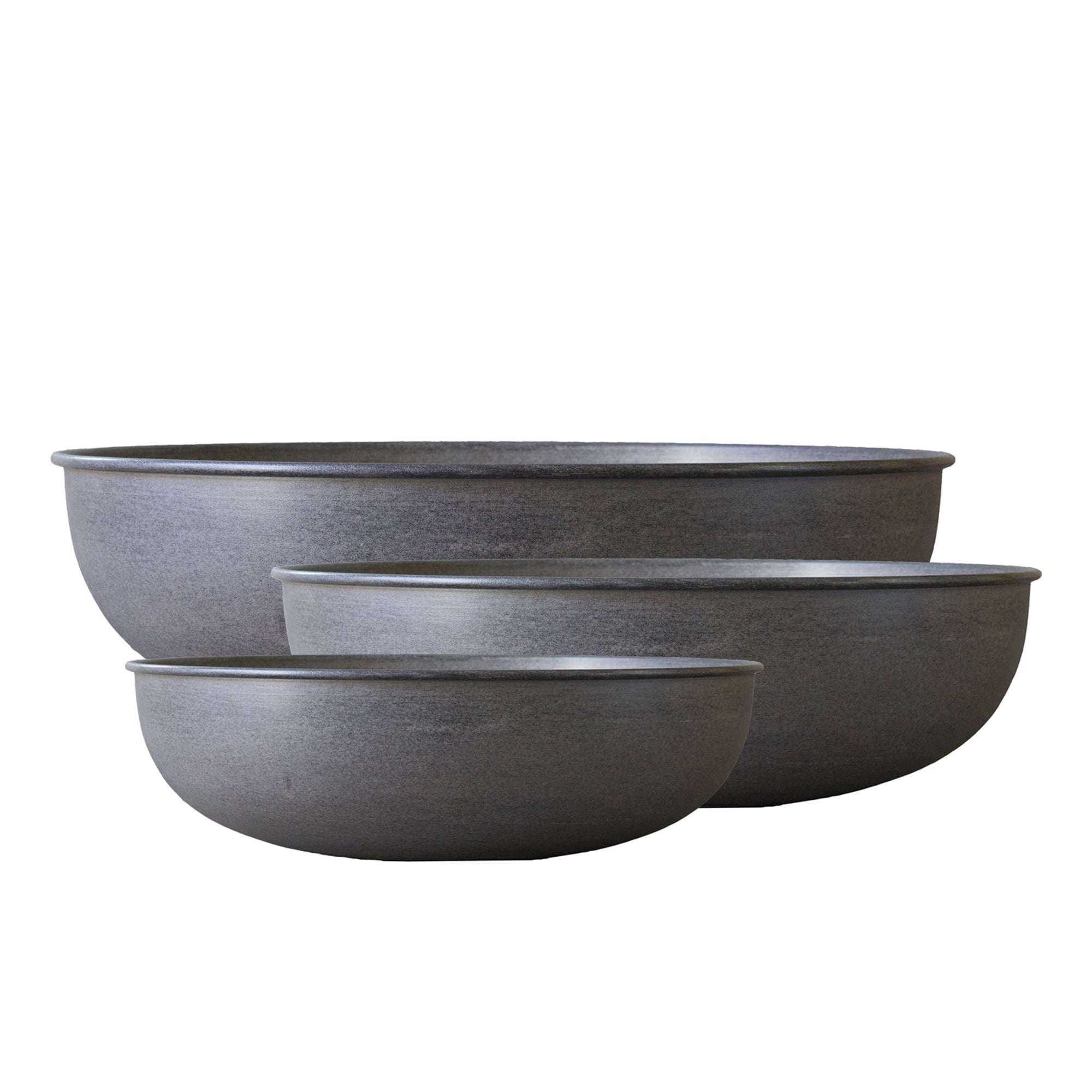 Set of 3 Gray Glazed Metal Flower Pots for Indoor/Outdoor Use