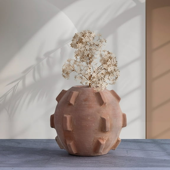 BIDK Home Globe Shaped Sculpted Terracotta Vase - 6.5" - Brown