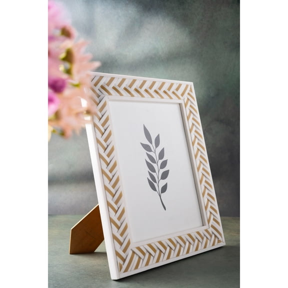 BIDK Home Herringbone Rectangular Picture Frame - for 8" x 10" Photo - White and Gold