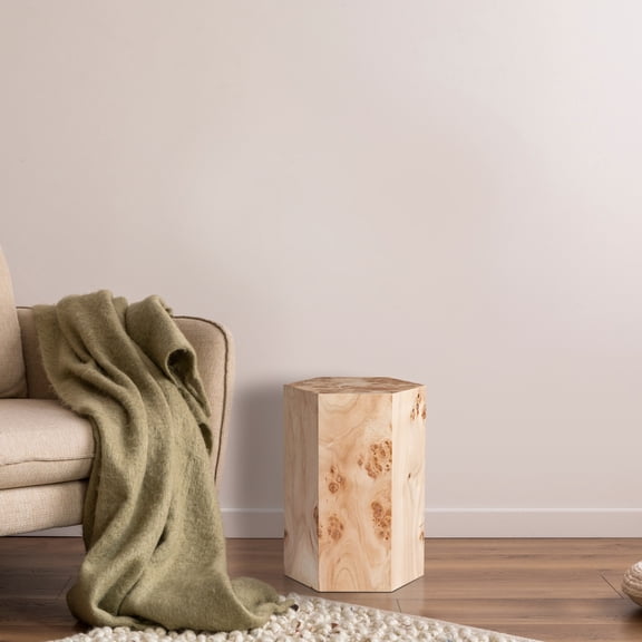 BIDK Home Hexagon Burl Wood Side Table - 18.75" - Beige