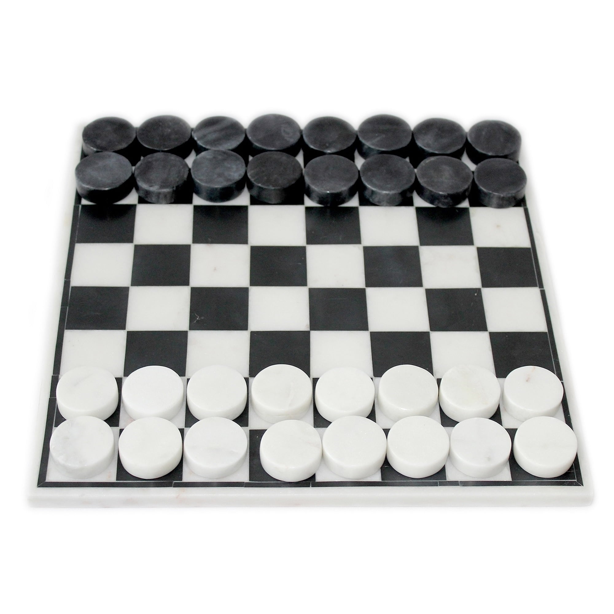 Luxurious Black and White Marble Checkers Set, 12 Inches