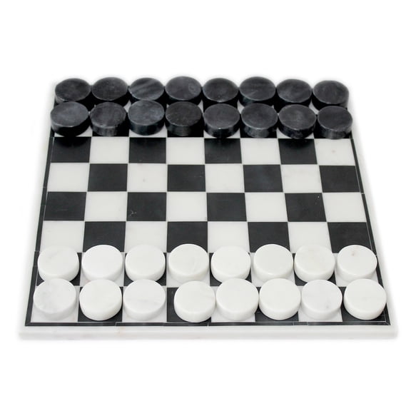BIDK Home Inlaid Marble Checkers Set - 12" - Black and White