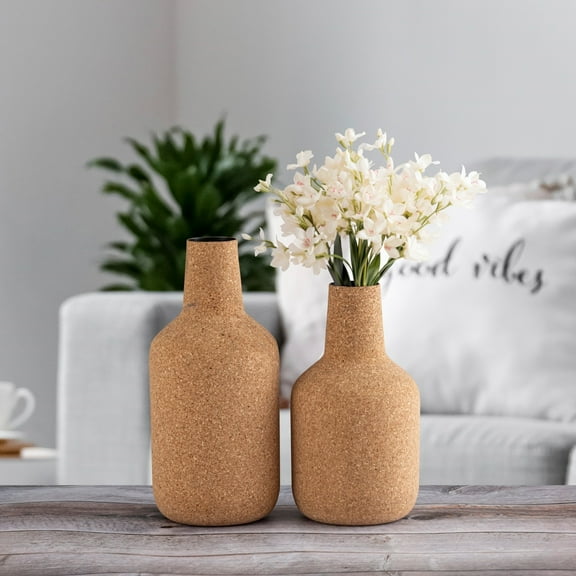 BIDK Home Large Bottle Neck Cork Wrapped Flower Vase - 13" - Beige