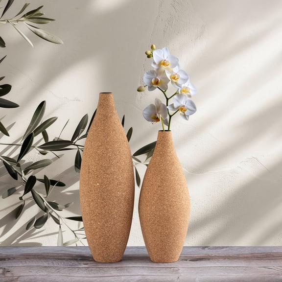 BIDK Home Large Bottle Shaped Cork Wrapped Flower Vase - 18.75" - Beige