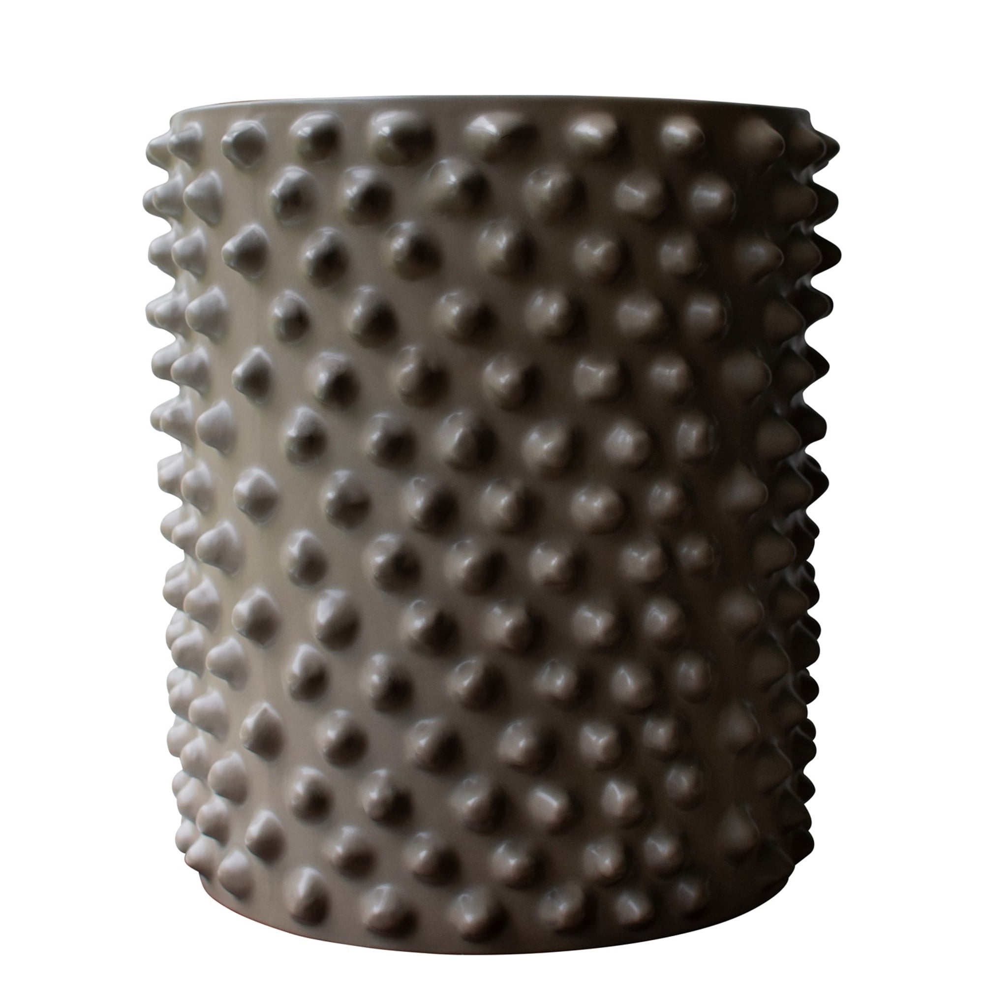 Large Gray Ceramic Round Flower Pot with Textured Design