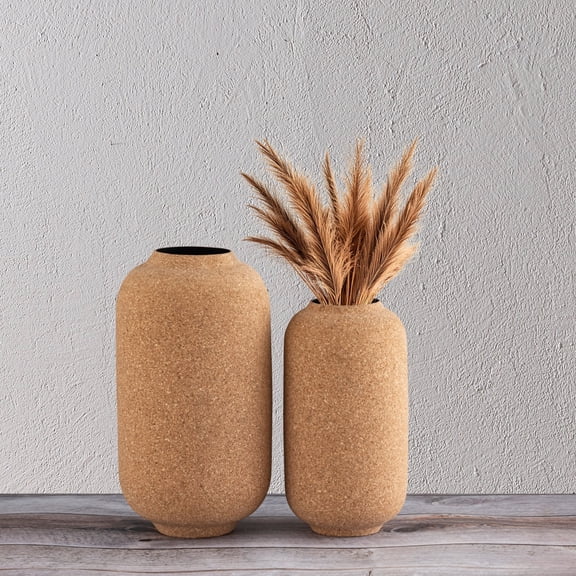 BIDK Home Large Cork Wrapped Flower Vase - 13" - Beige