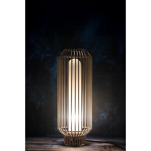 BIDK Home Large Cylindrical Wire Table Lamp with Glass Shade - 19.5" - White