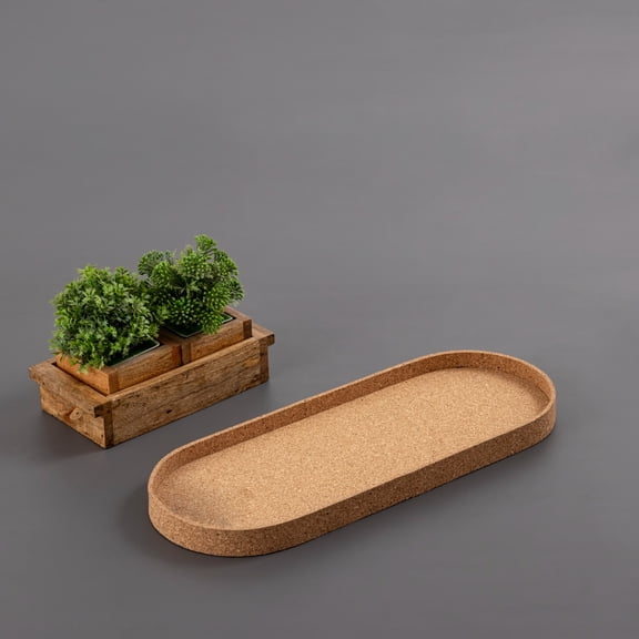BIDK Home Large Oval Cork Decorative Tray - 20.5" - Beige