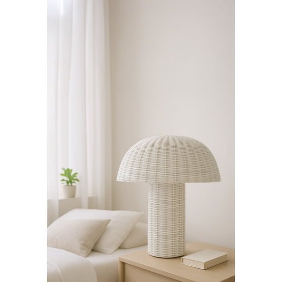 BIDK Home Large Rattan Hand Braided Table Lamp - 15.75" - White