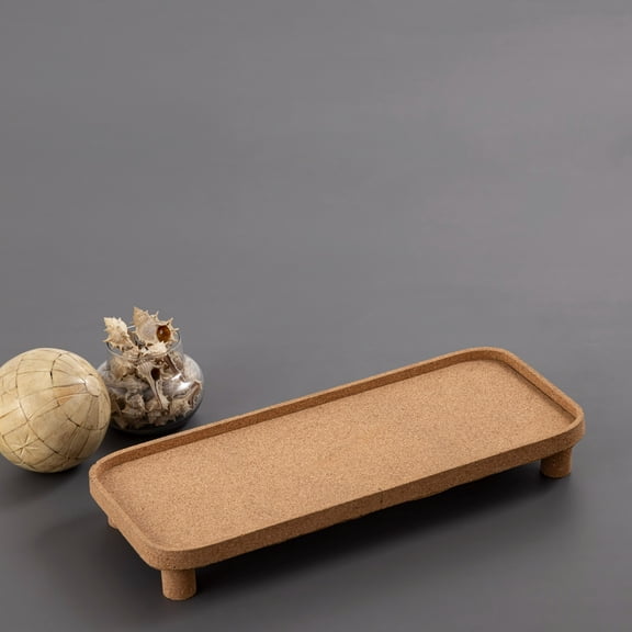 BIDK Home Large Rectangle Cork Platter with Legs - 18.5"