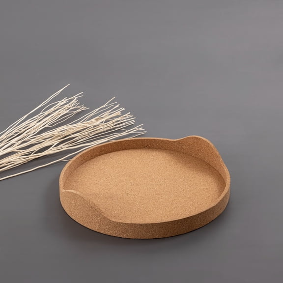 BIDK Home Large Round Cork Decorative Tray - 16.25" - Beige