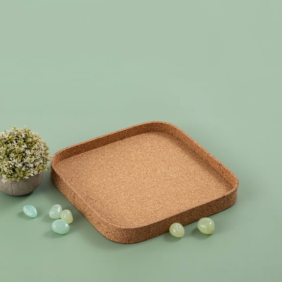 BIDK Home Large Square Cork Decorative Tray - 11.5" - Beige