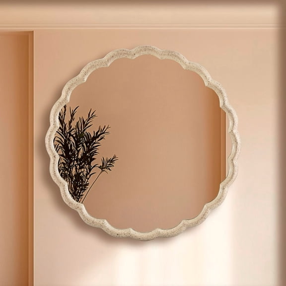 BIDK Home Large Textured Scallop Aluminum Wall Mirror - 31.5" - Antique Brass