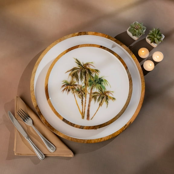 BIDK Home Large Wooden Palm Tree Serving Plate - 16" - White
