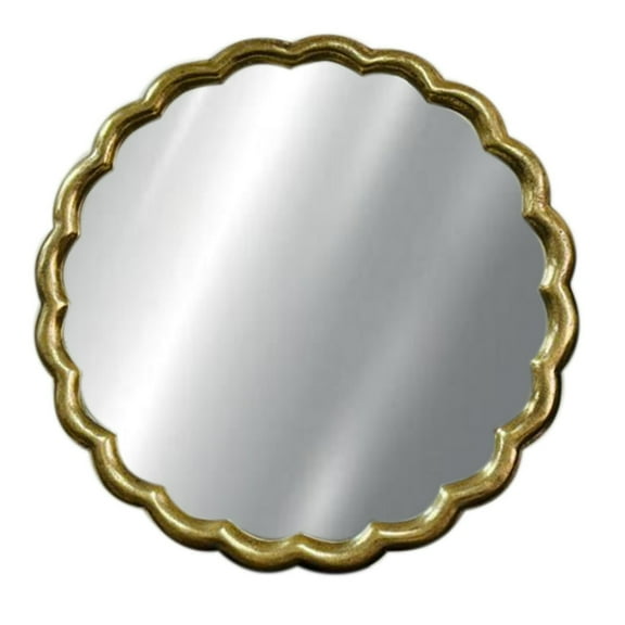 BIDK Home Medium Curved Frame Round Wall Mirror - 26.5” - Brass Finish